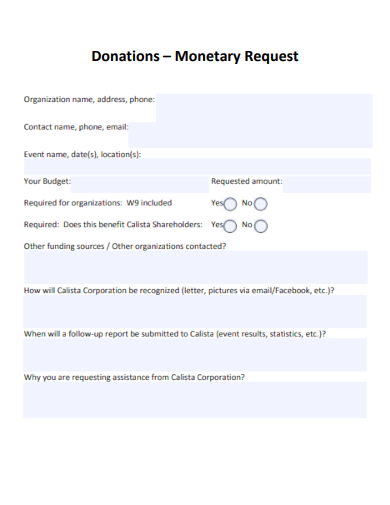 sample donations monetary request template