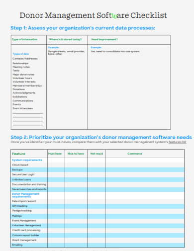 sample donor management software checklist template
