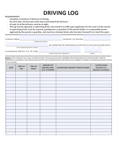 sample driving log form template