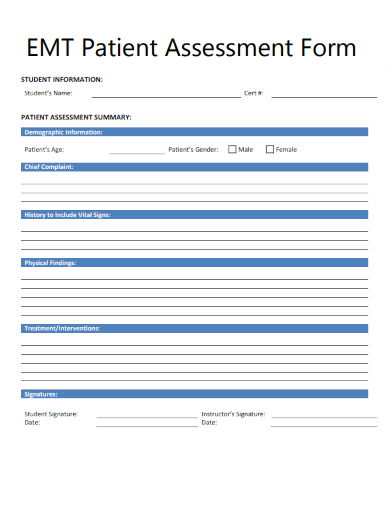 sample emt patient assessment form template