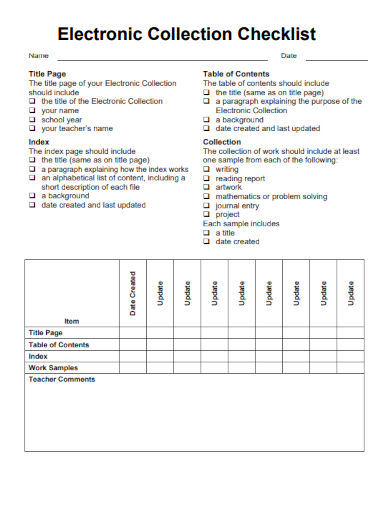 sample electronic collection checklist template