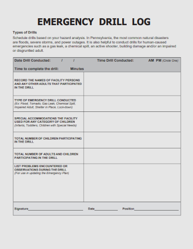 sample emergency drill form template