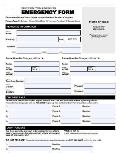 sample emergency form template