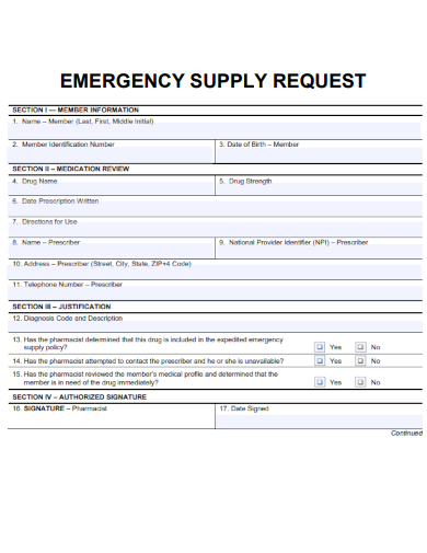 sample emergency supply request template