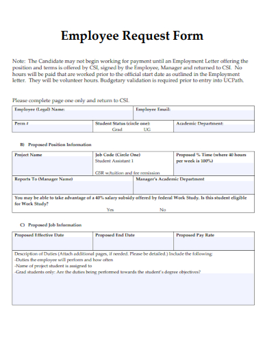 sample employee request form template
