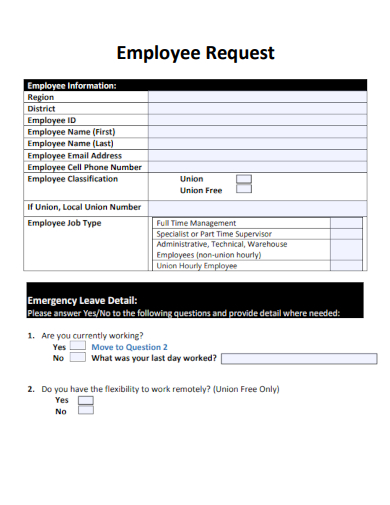 sample employee request standard template