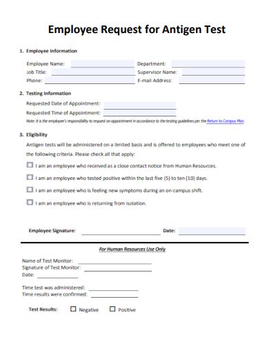 sample employee request for antigen test template