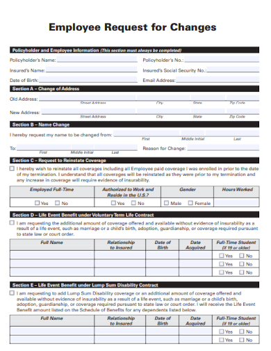 sample employee request for changes template
