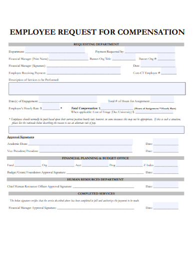 sample employee request for compensation template