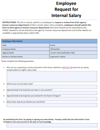 sample employee request for internal salary template
