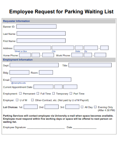 sample employee request for parking waiting list template