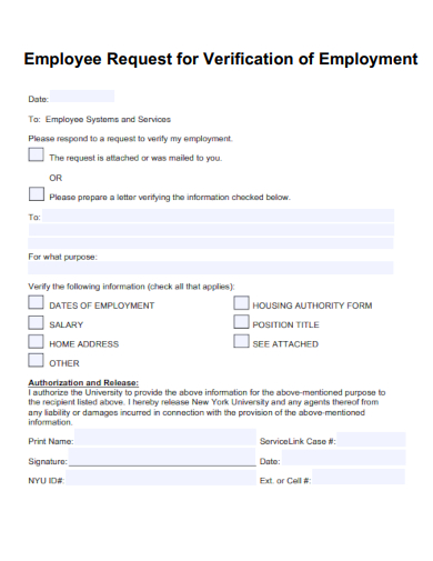 sample employee request for verification of employment template