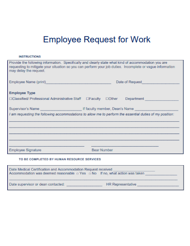 sample employee request for work template