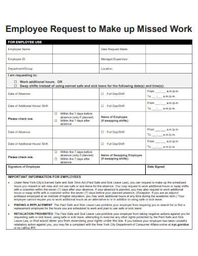 sample employee request to make up missed work template