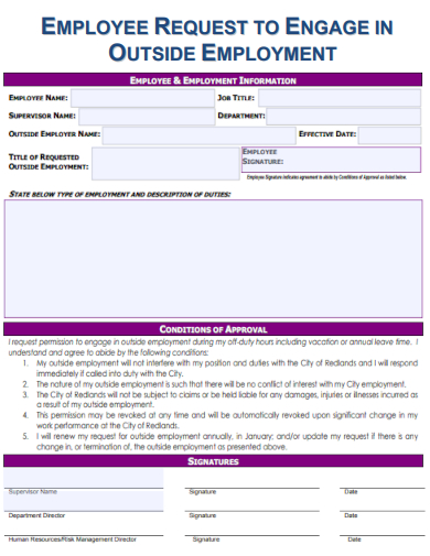 sample employee request to outside employment template