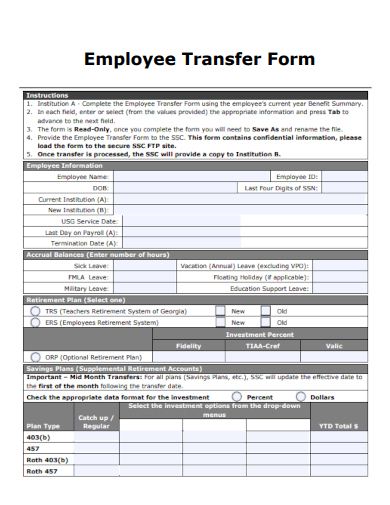 sample employee transfer form template