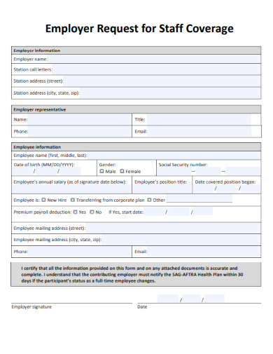 sample employer request for staff coverage template