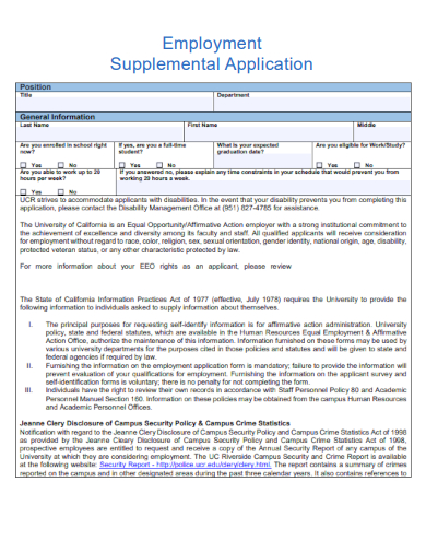 sample employment supplemental application template
