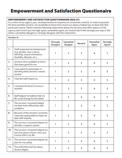 sample empowerment and satisfaction questionnaire template