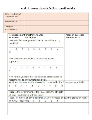 sample end of casework satisfaction questionnaire template