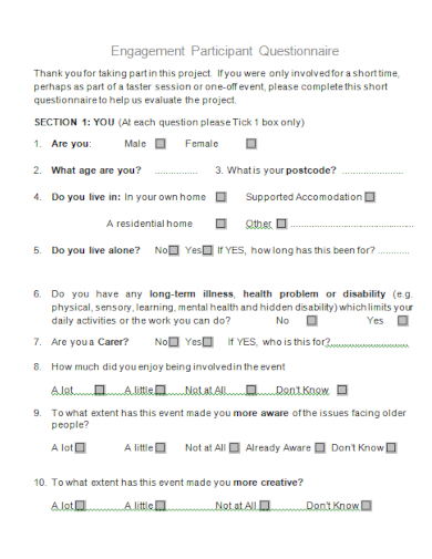 sample engagement participant questionnaire template
