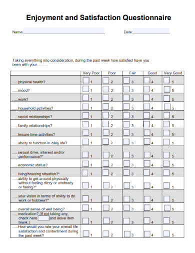 sample enjoyment and satisfaction questionnaire template