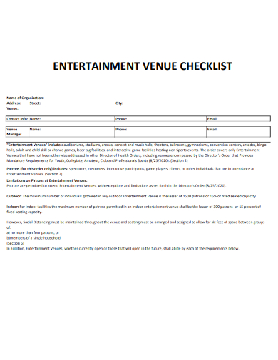 sample entertainment venue checklist template