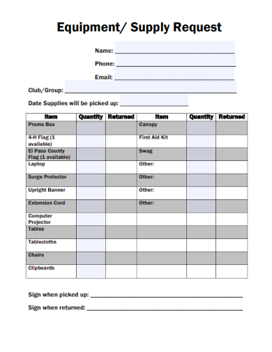 sample equipment supply request template