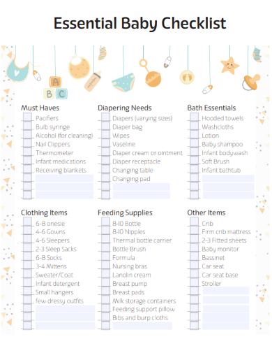 sample essential baby checklist template