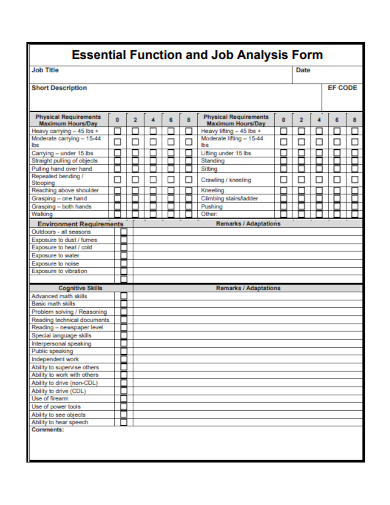sample essential function and job analysis form template