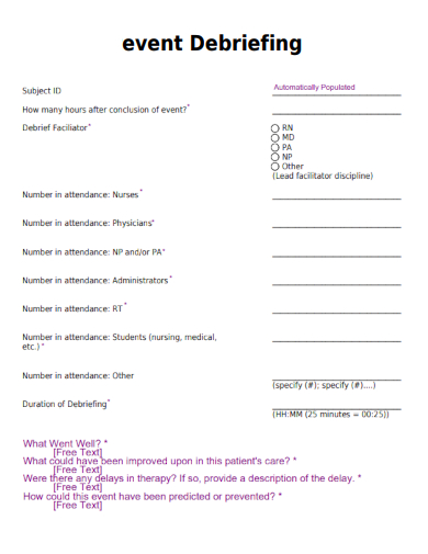 sample event debriefing template