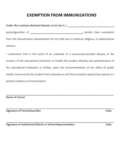 sample exemption from immunizations form template