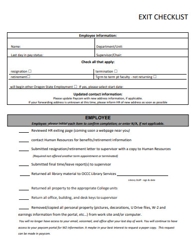 sample exit checklist template