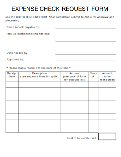 sample expense check request form template