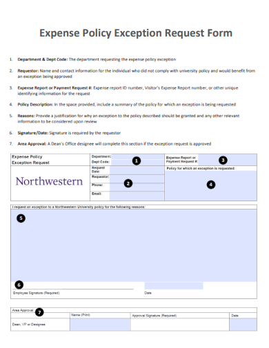 sample expense policy exception request form template