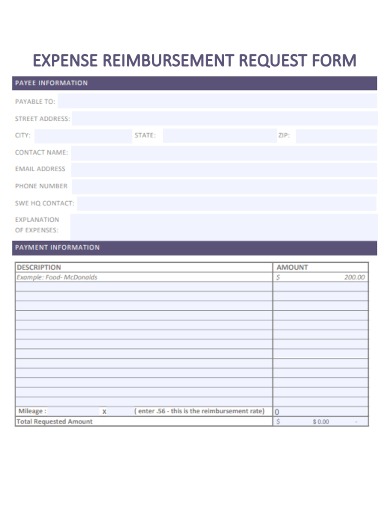 sample expense reimbursement request form template