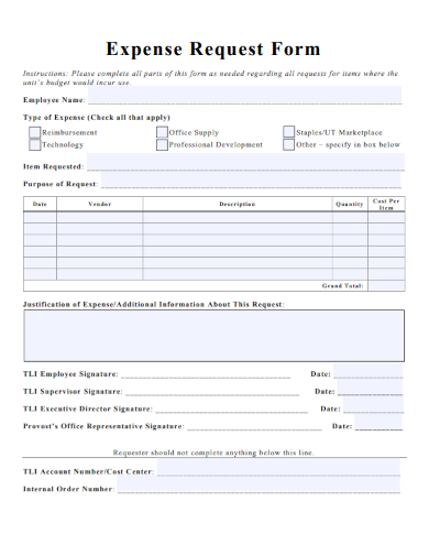 sample expense request form standard template