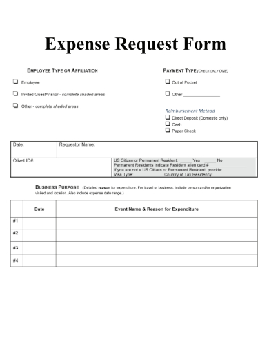 sample expense request form template