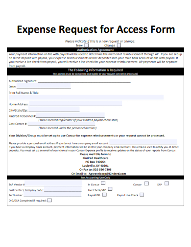 sample expense request for access form template