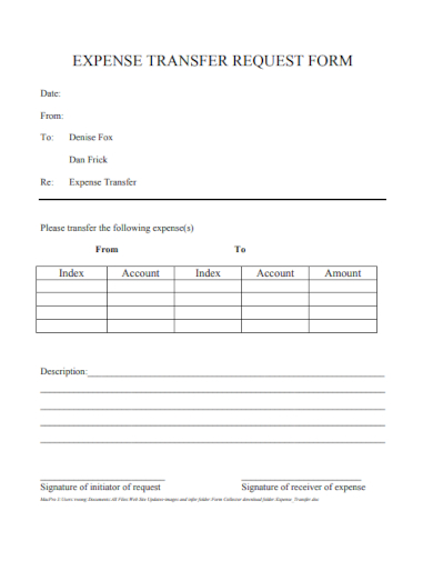 sample expense transfer request form template