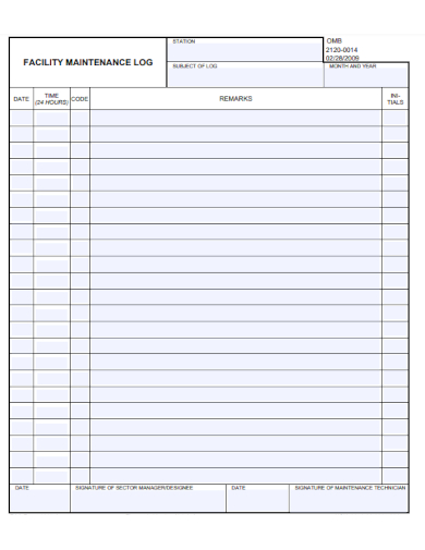 sample facility maintenance log form template