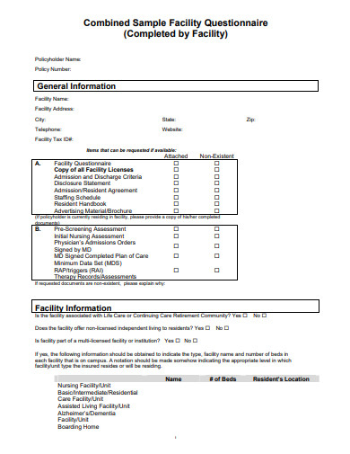 sample facility questionnaire template