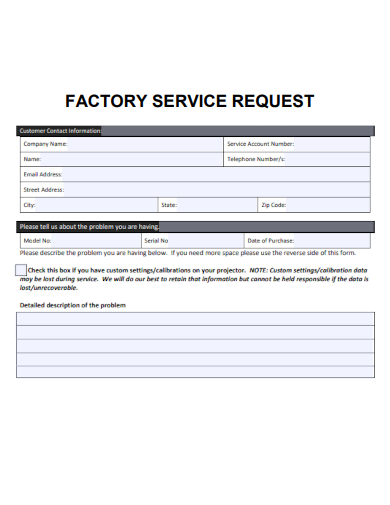 sample factory service request template