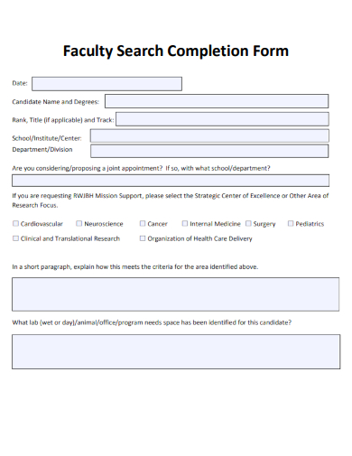 sample faculty search completion form template