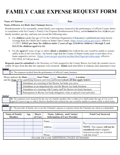 sample family care expense request form template