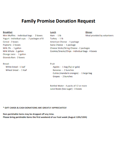 sample family promise donation request template