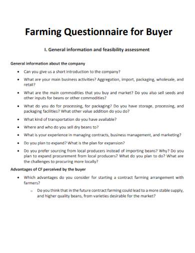 sample farming questionnaire for buyer template