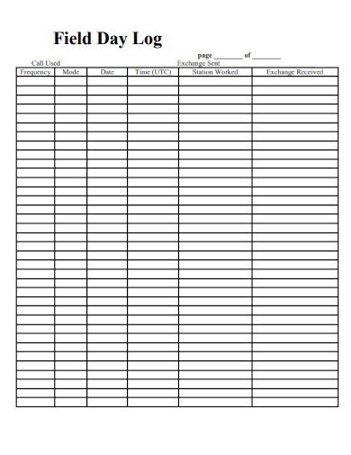sample field day log form template