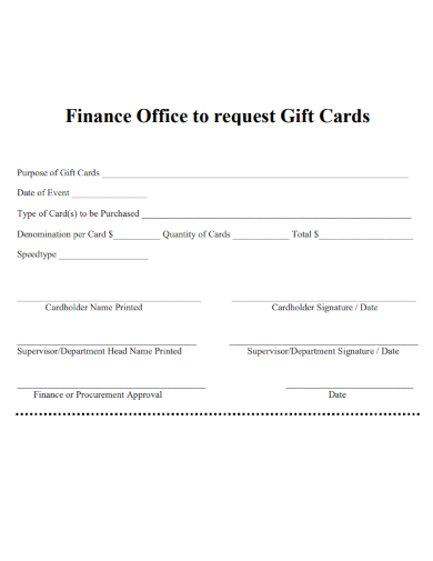 sample finance office to request gift cards template