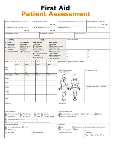 sample first aid patient assessment form template